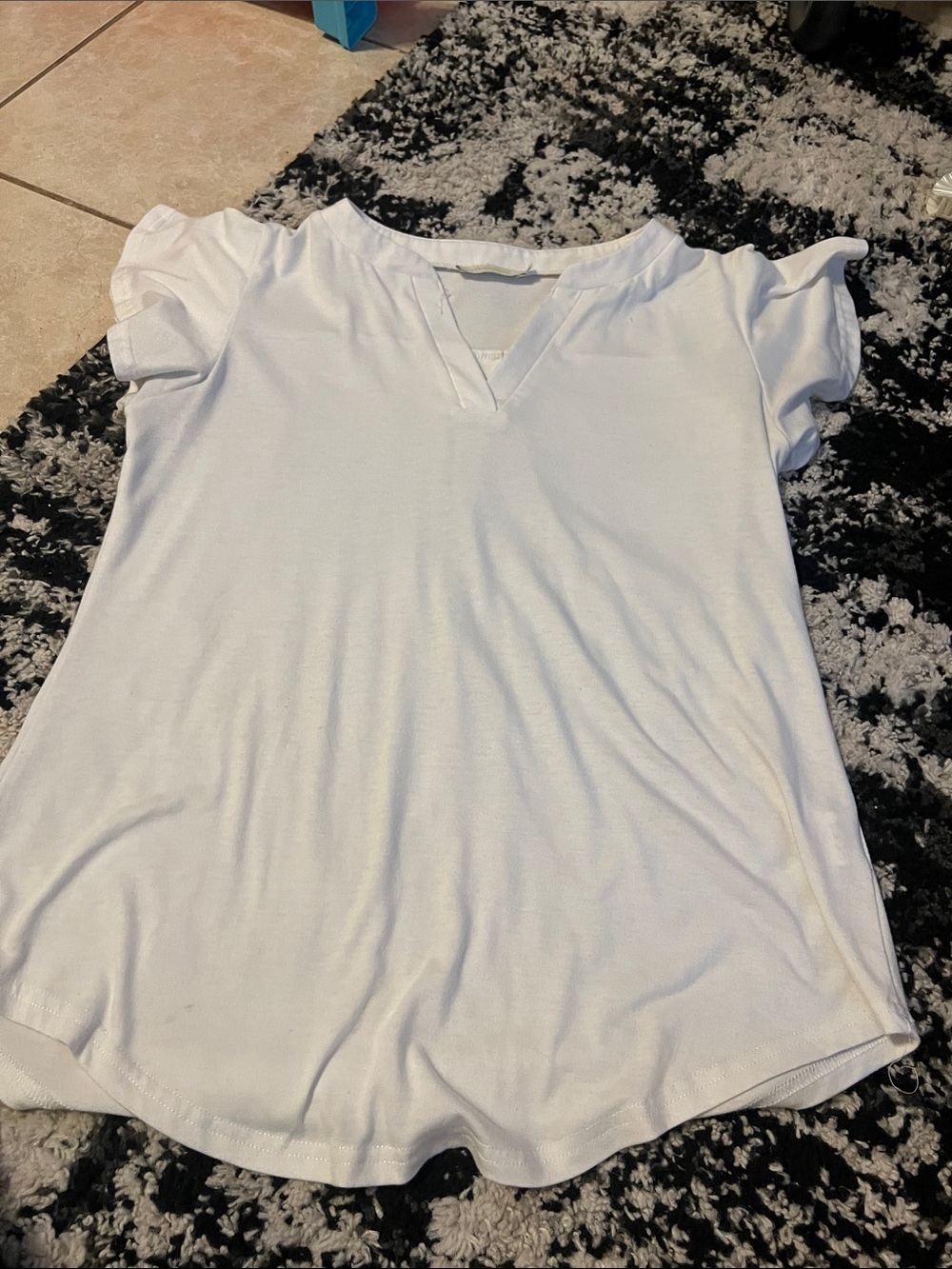 Women's White V‑Notch Ruffle Sleeve Blouse